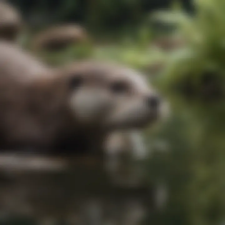 Playful otters swimming in a clear pond