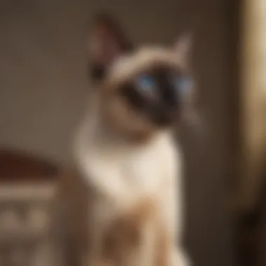 The Elegant Siamese: A Touch of Grace A regal-looking Siamese cat perched gracefully, suggesting elegance.