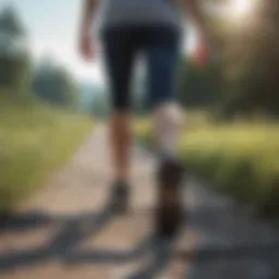 A person power walking on a scenic path with weights