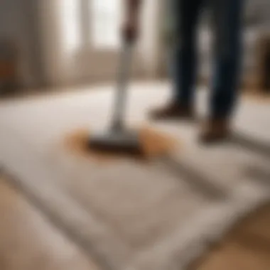 A professional technician treating a rug for stains