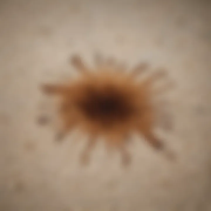 A close-up of a rug with a fresh coffee stain