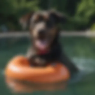 Ensuring Swimming Safety A dog owner monitoring their pet’s safety while swimming