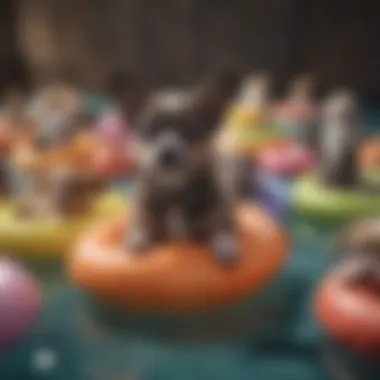 Stylish Puppy Floatie Collection An array of stylish puppy floaties displayed artistically
