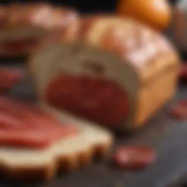 Sliced pepperoni bread showcasing the spicy filling