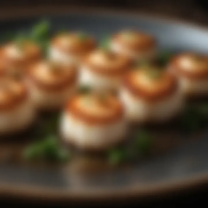 Sautéed sea scallops elegantly plated with a garnish.