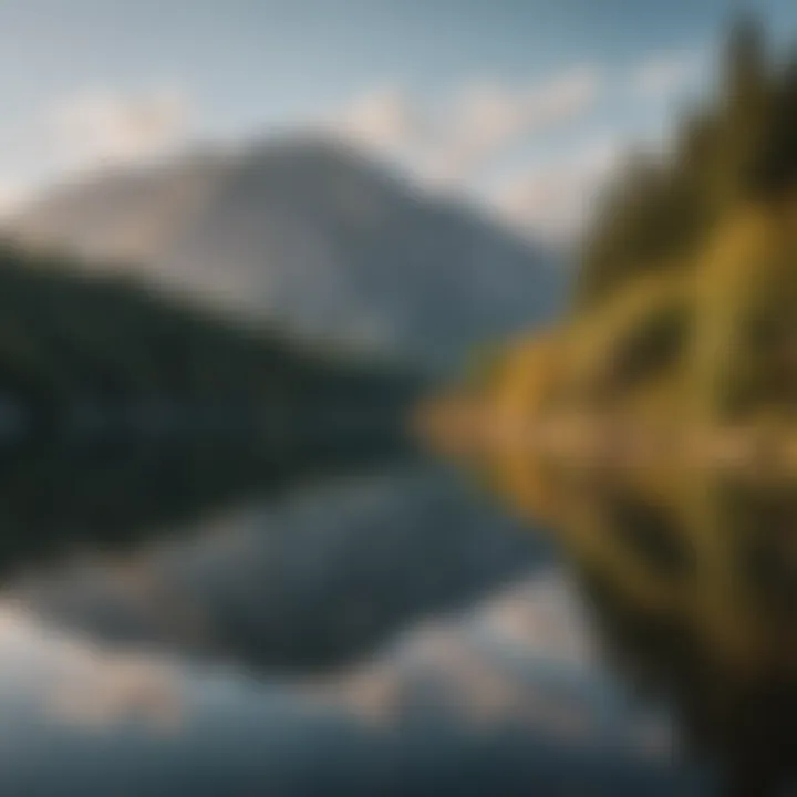 Panoramic view of a serene lake reflecting the sky