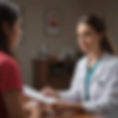 Medical Consultation for Menstrual Management Illustration of a woman consulting with a healthcare provider