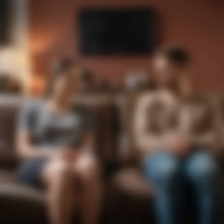 A couple sitting apart on a couch