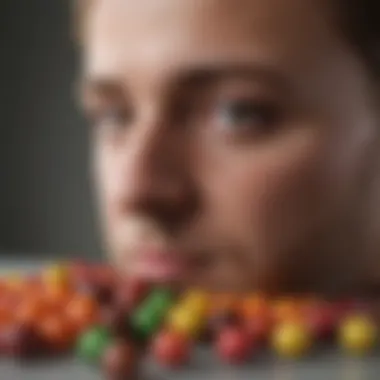 A scientific laboratory setting with Skittles undergoing flavor analysis