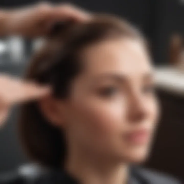 A close-up of a client receiving a hair smoothing treatment in a salon environment