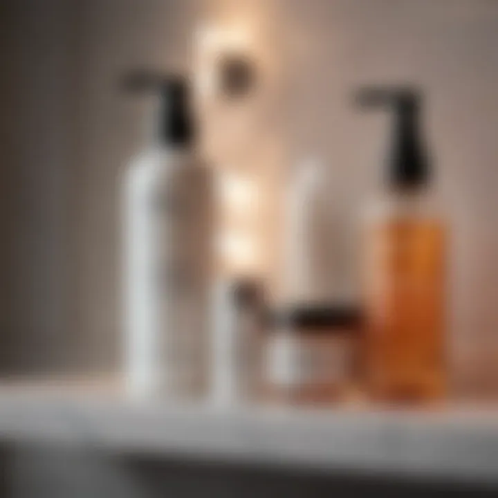 Skin care products on a bathroom shelf