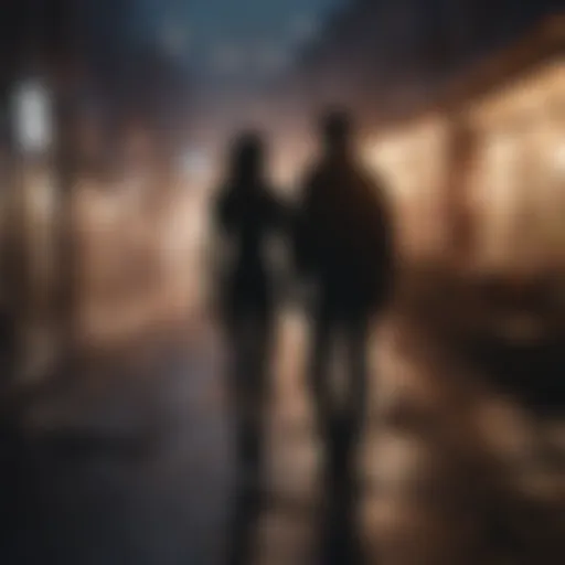 Silhouette of a couple with one figure walking away