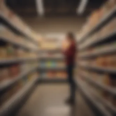 A shopper considering health food options in a grocery store aisle