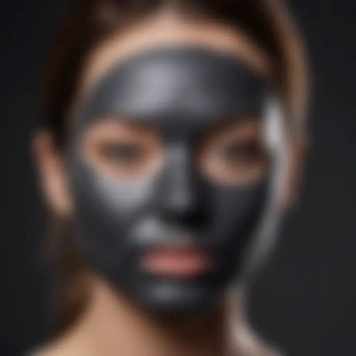 A serene environment showcasing a charcoal face mask applied for skincare.