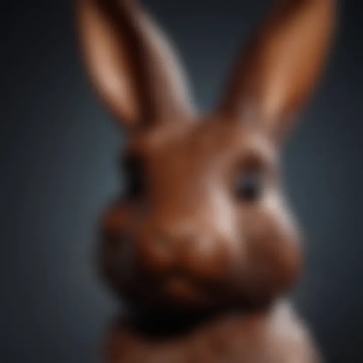 An intricate close-up of the chocolate bunny's details