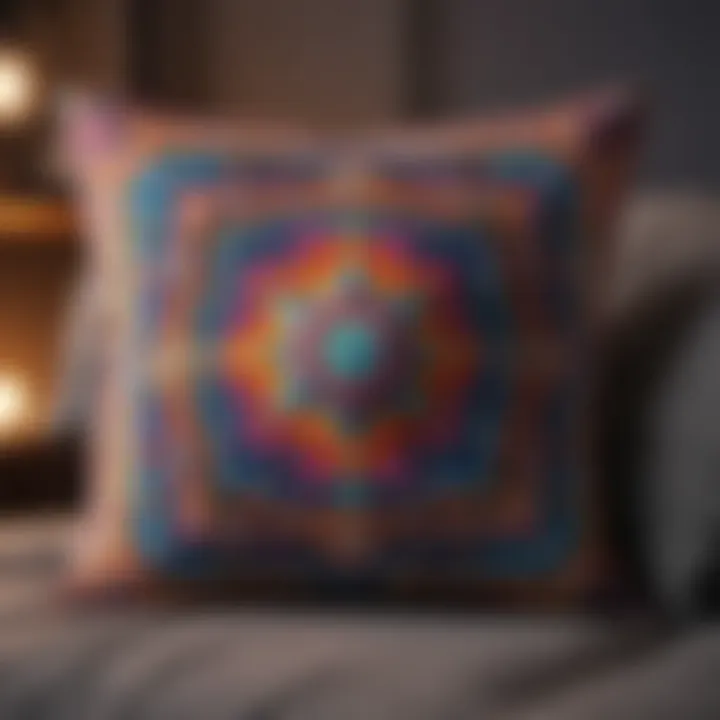 Throw pillow with colorful geometric pattern