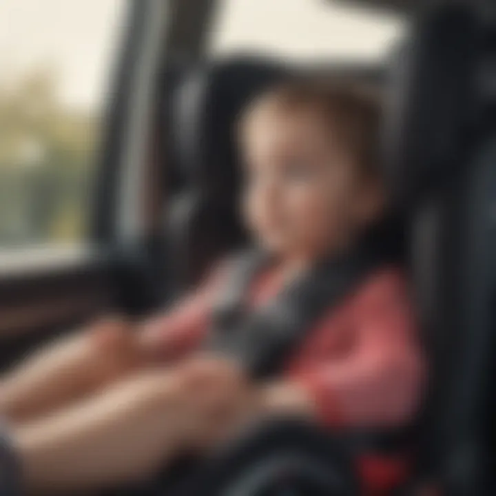 Side view of toddler in car seat with head hugger for support