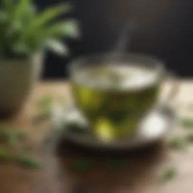 Green Tea Cup and Tea Leaves