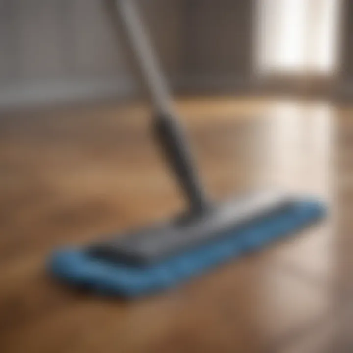 Microfiber mop on hardwood floor being cleaned with vinegar