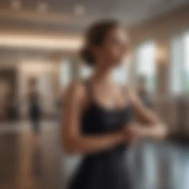 Graceful Techniques in Barre Class A graceful figure demonstrating barre techniques in a serene studio environment.