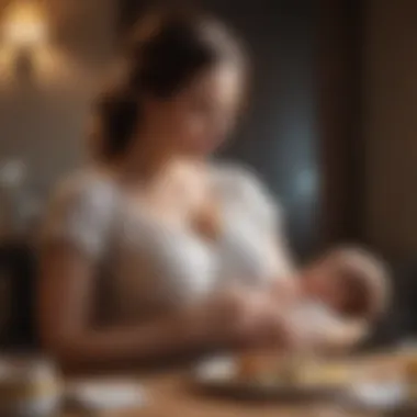 A mother comfortably breastfeeding her baby in a serene environment