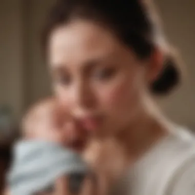 Caregiver Comforting Infant Illustration of a caregiver comforting a coughing infant.