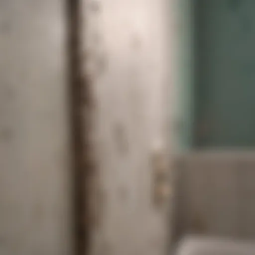 Close-up view of mold growth in a bathroom corner