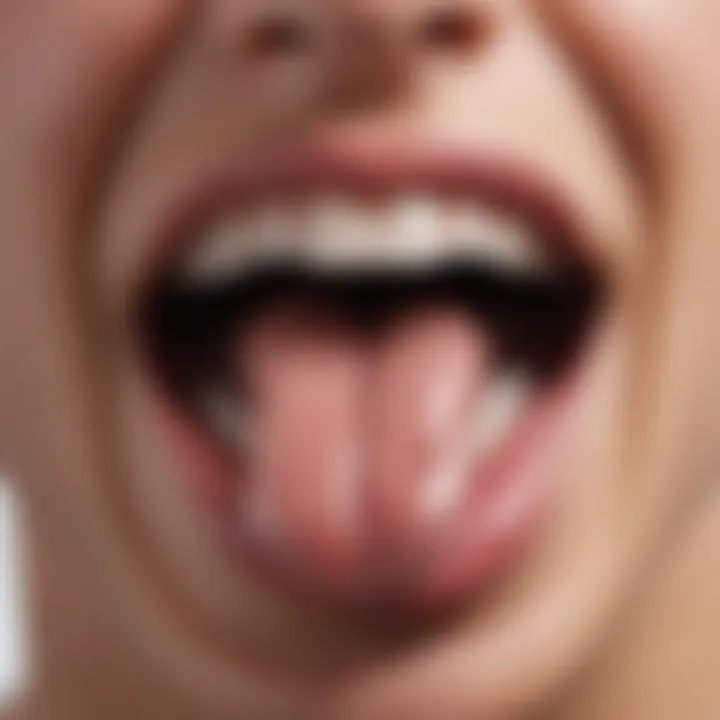 Illustration of the oral cavity highlighting a white tongue