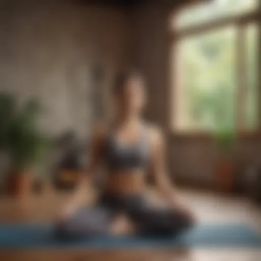 Woman doing advanced yoga pose in serene setting