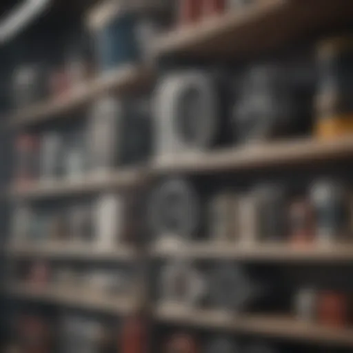 Different types of vent filters displayed on a shelf