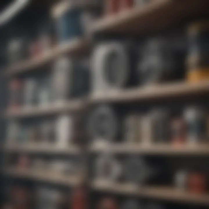 Different types of vent filters displayed on a shelf