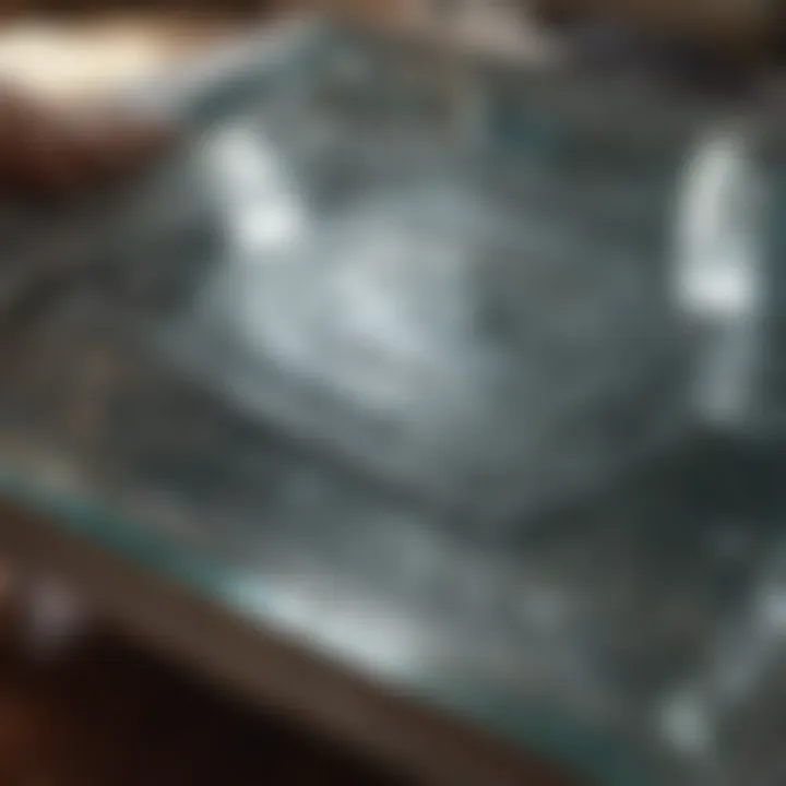 Close-up of a glass coffee table being cleaned to remove water spots