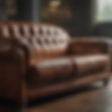 Luxurious leather sofa with water stains being treated with a gentle cleaning solution