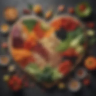 Heart-Healthy Foods for Cholesterol Management A vibrant spread of heart-healthy foods including vegetables, grains, and fruits.