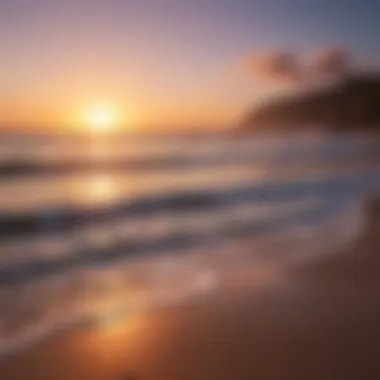 A stunning beach at sunset with colorful skies