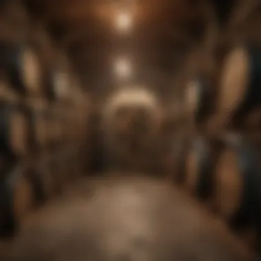 Wine cellar with oak barrels aging premium wines