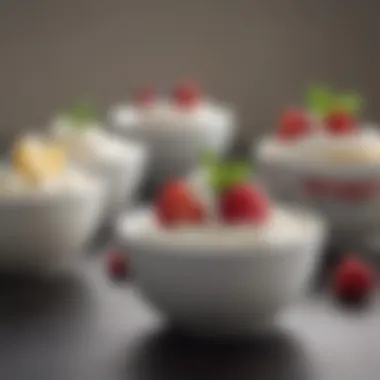 Variety of yogurt flavors in small bowls